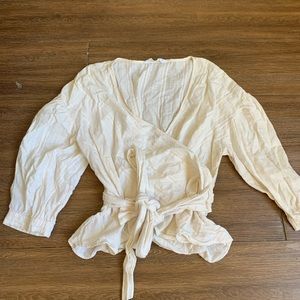 Zara cream stripe tie waist wrap shirt blouse